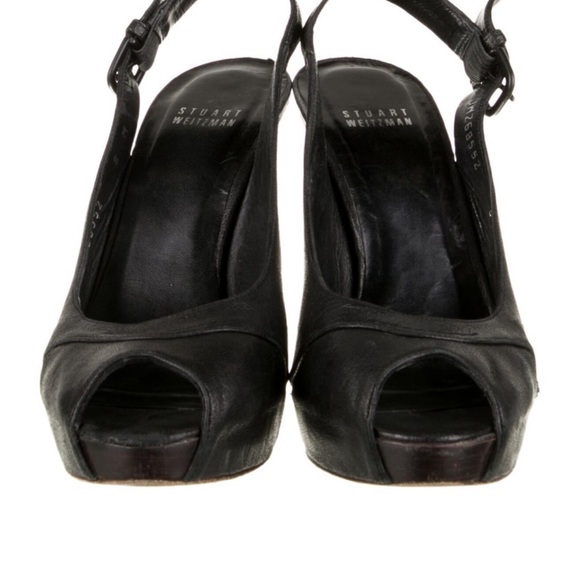 Stuart Weitzman Black leather slingback open toe pumps sz 8 - Picture 3 of 6